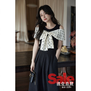 气质设计感小众蝴蝶结t恤上衣半身裙套装 短袖 夏季 女 清仓秒杀