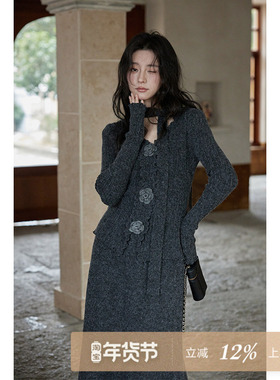 夕蒙2025新款秋冬韩系气质独特软糯小个子v领正肩毛衣半身裙套装