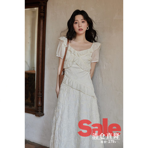 【清仓秒杀】夏季法式气质设计感小众收腰显瘦小个子短袖连衣裙女