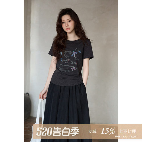夕蒙2026新款春季韩系气质上衣小个子小众独特卡通套头短袖t恤女