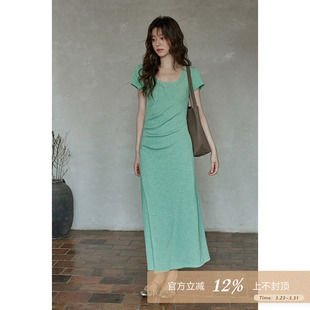 夕蒙2026新款 夏韩系气质裙子小众独特高级减龄别致绿色u领连衣裙