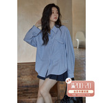 夕蒙2023新款春薄款小个子设计感小众条纹法式长袖衬衫上衣外套女