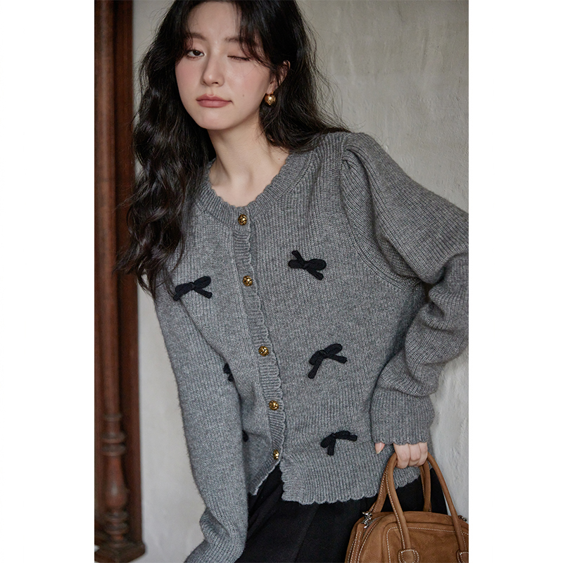 针织上衣灰色蝴蝶结小众设计