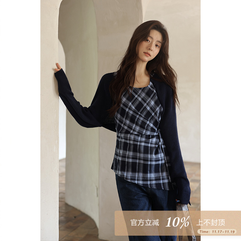 夕蒙2025新款秋季韩系小众气质别致高级氛围感针织开衫背心两件套