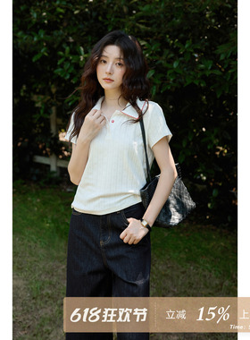 夕蒙2026新款夏季韩系polo领上衣气质好看百搭白色正肩短袖t恤女