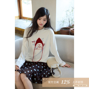 t恤女 韩系气质上衣小个子绝美小众白色小狗长袖 夕蒙2026新款 春季