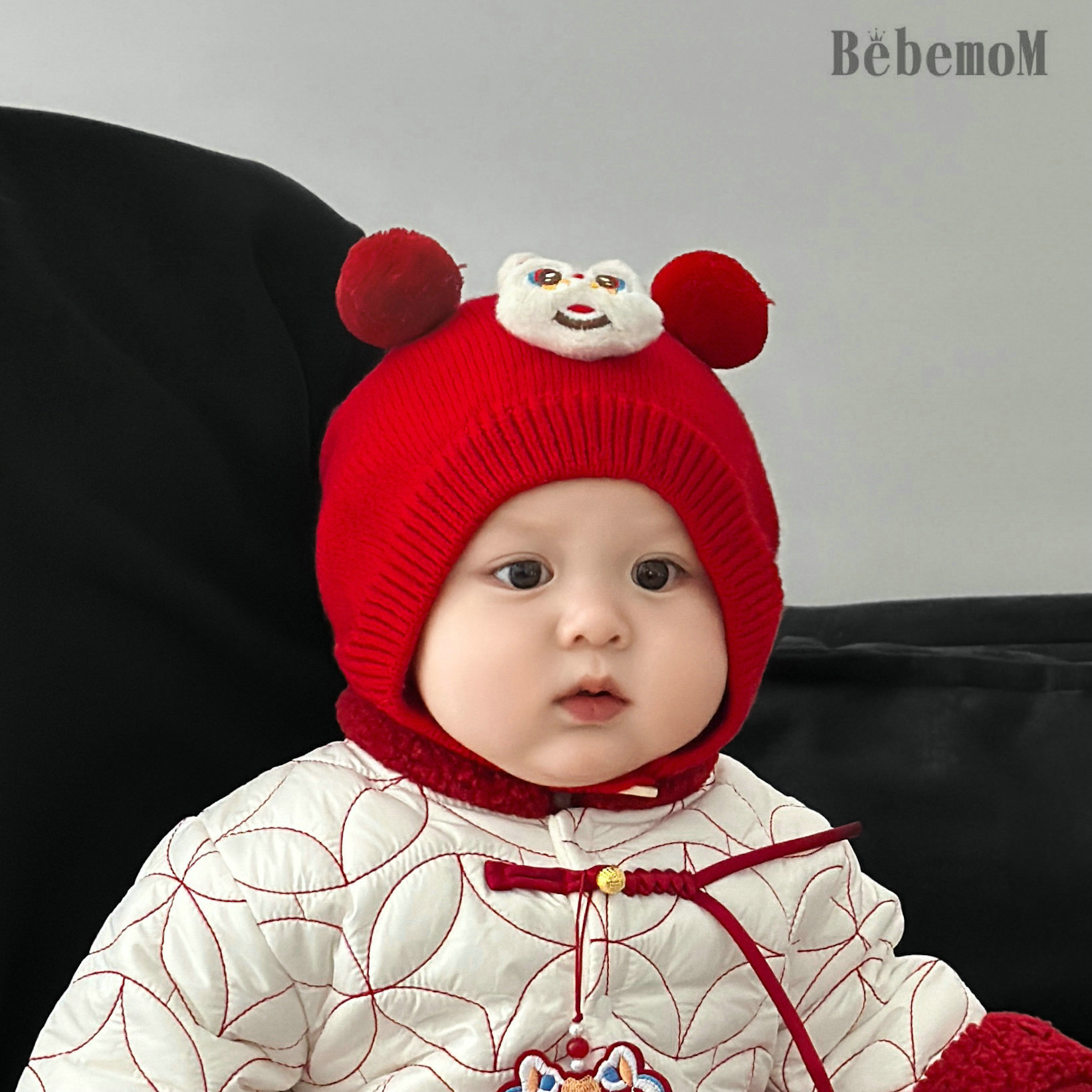 婴儿帽子冬季新款红色新年新生儿胎帽婴幼儿防风宝宝毛线帽