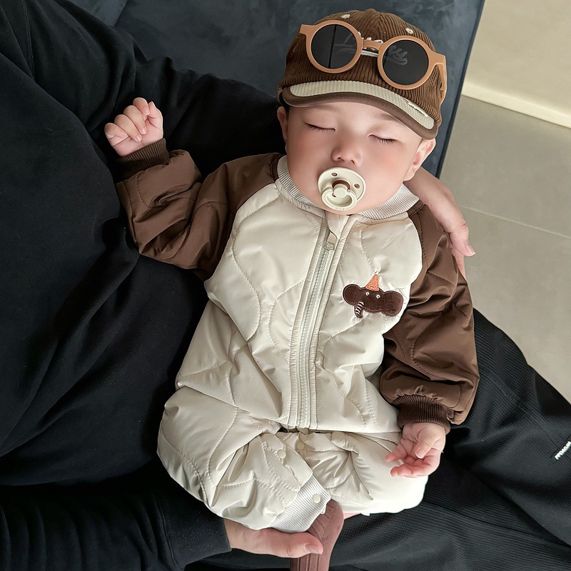 婴儿衣服冬季连体衣洋气男童撞色