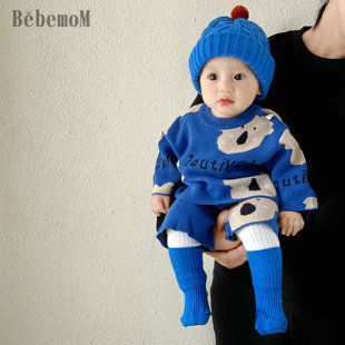 韩版春秋冬男女童宝宝婴儿纯棉卡通毛衣针织长袖上衣两件分体套装