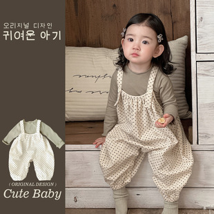 韩国童装2026春装连体衣0-2岁女宝宝洋气牛仔可爱婴儿类背带套装