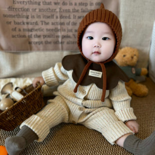 婴儿针织连体衣北欧风毛衣春秋冬宝宝棉哈衣爬服外穿新生儿衣服