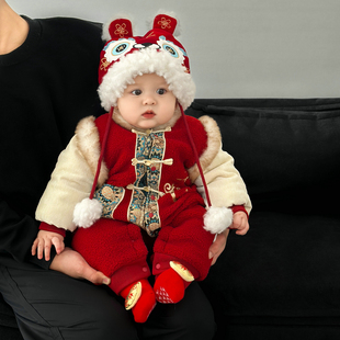 婴儿棉服冬季宝宝连体衣冬装拜年服婴幼儿国风加厚外出服满月百天