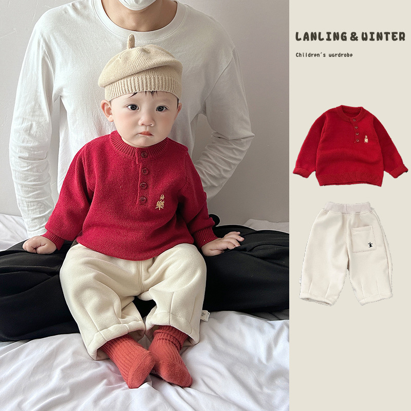 婴儿新年套装秋冬季男女宝宝红色