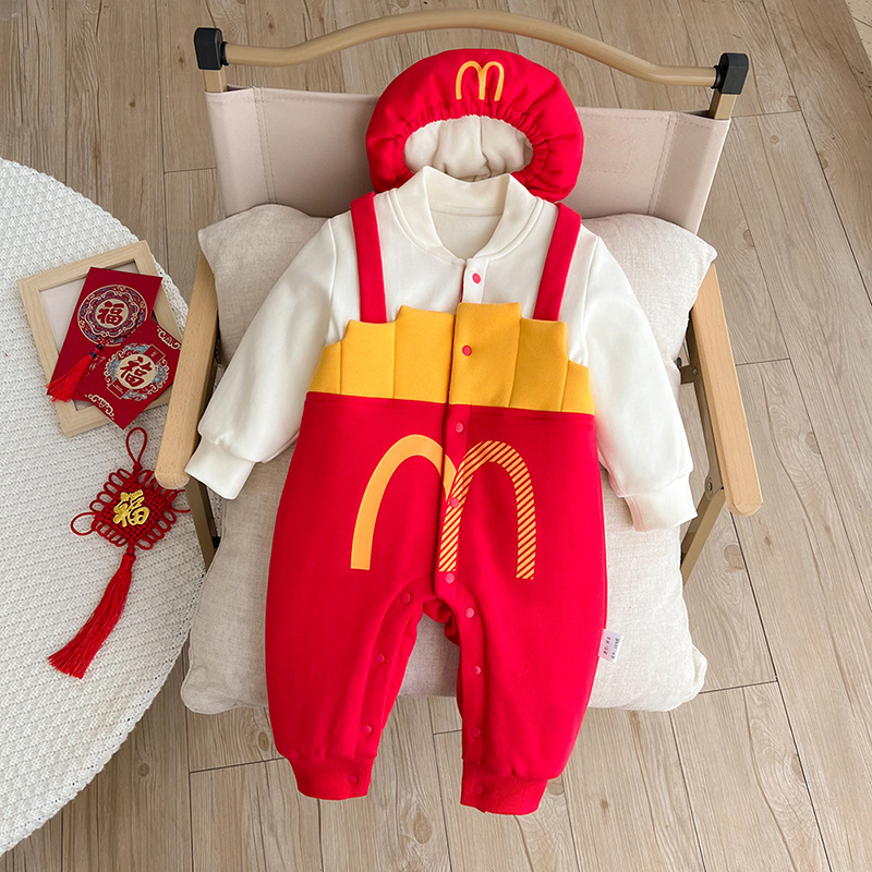 婴儿秋冬衣服加绒加棉连体衣新生