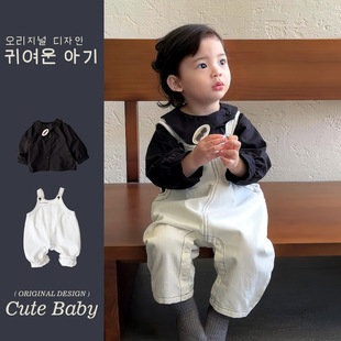 婴儿春秋款韩版套装宝宝打底衫背带裤两件套新生儿秋季衣服类