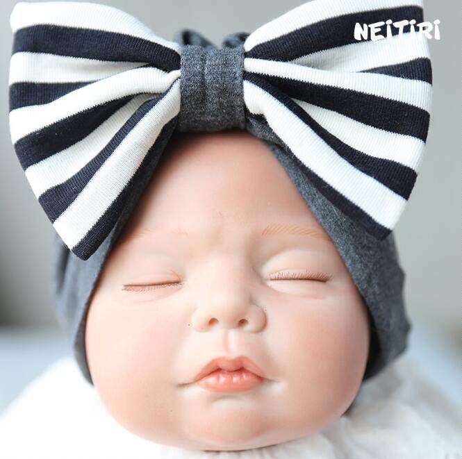 女婴儿新生儿春秋季发带纯棉蝴蝶结包头发饰 宝宝头巾帽子
