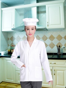 食堂人员工作服长袖白色厨师服装学校幼儿园后勤短袖厨房工衣厚料