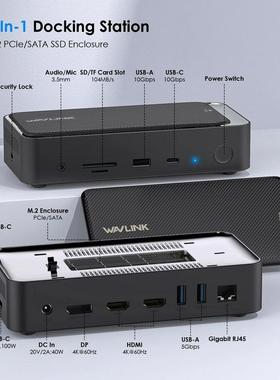 WAVLINK千兆RJ45带10Gbps M2 PCIe/SATA SSD外壳13合1USB C集线器