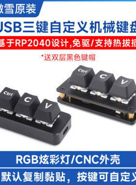 Ctrl C/V程序员快捷键盘RP2040微控制器编程自定义三键键盘开发板