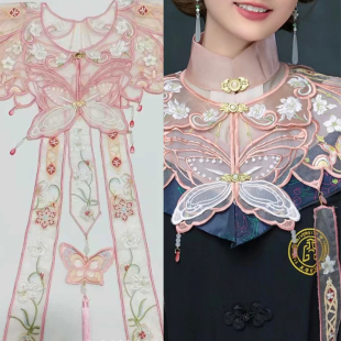 黄色云肩硕世学士服粉色成人款汉服明制簪花刺绣马面裙绣花装饰领