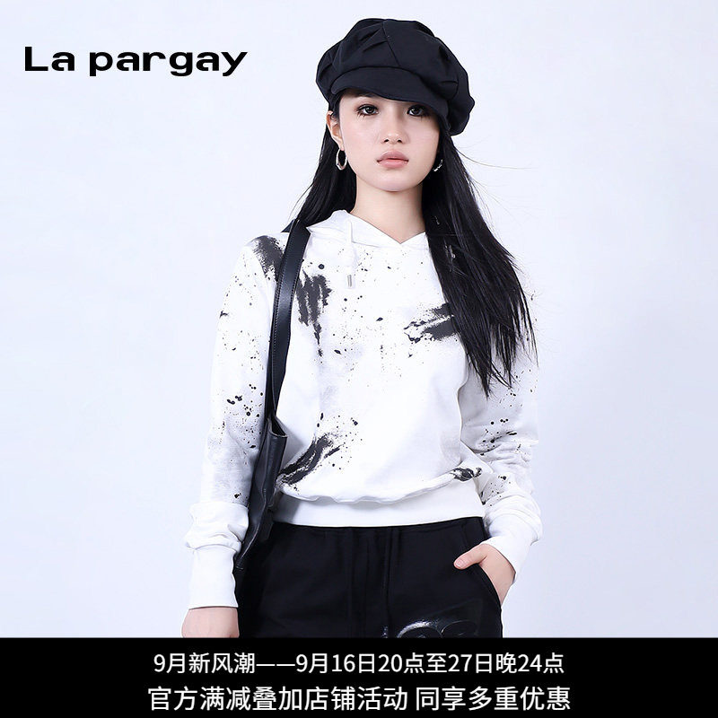 纳帕佳扎染连帽印花卫衣女白色