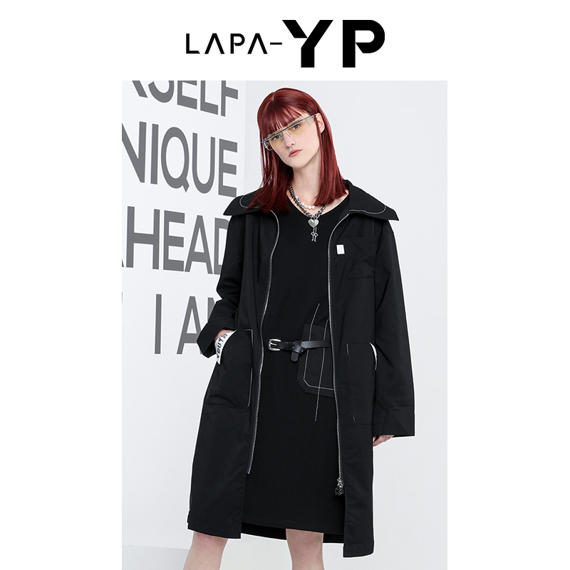 LapaYP中长黑色连帽外套品牌特卖