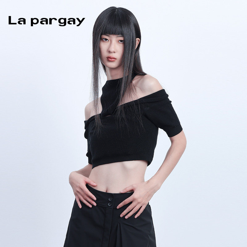 lapargay挂脖露肩套头针织衫