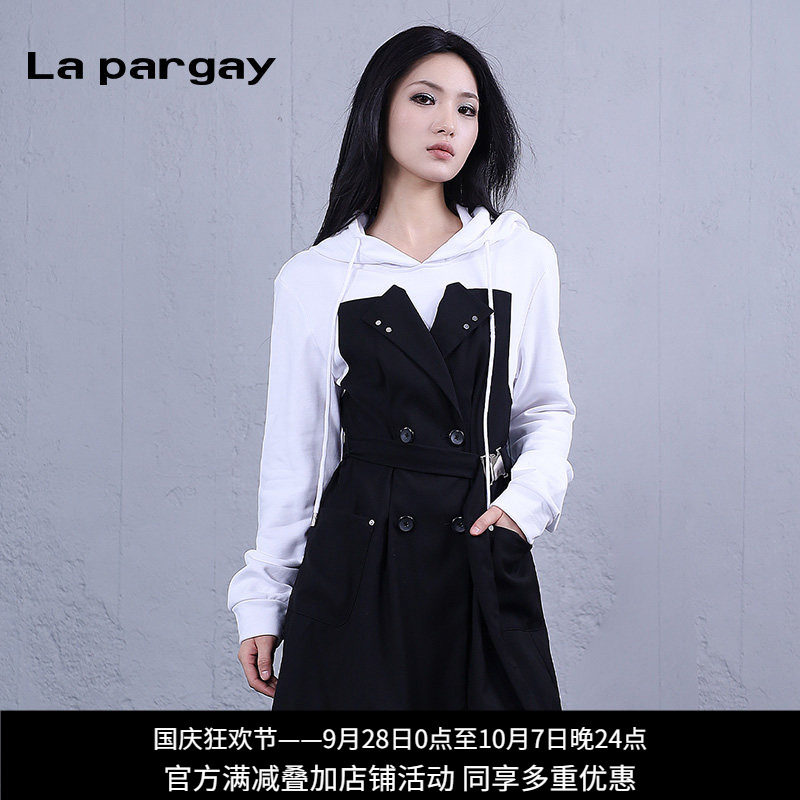 纳帕佳假两件连帽显瘦卫衣裙