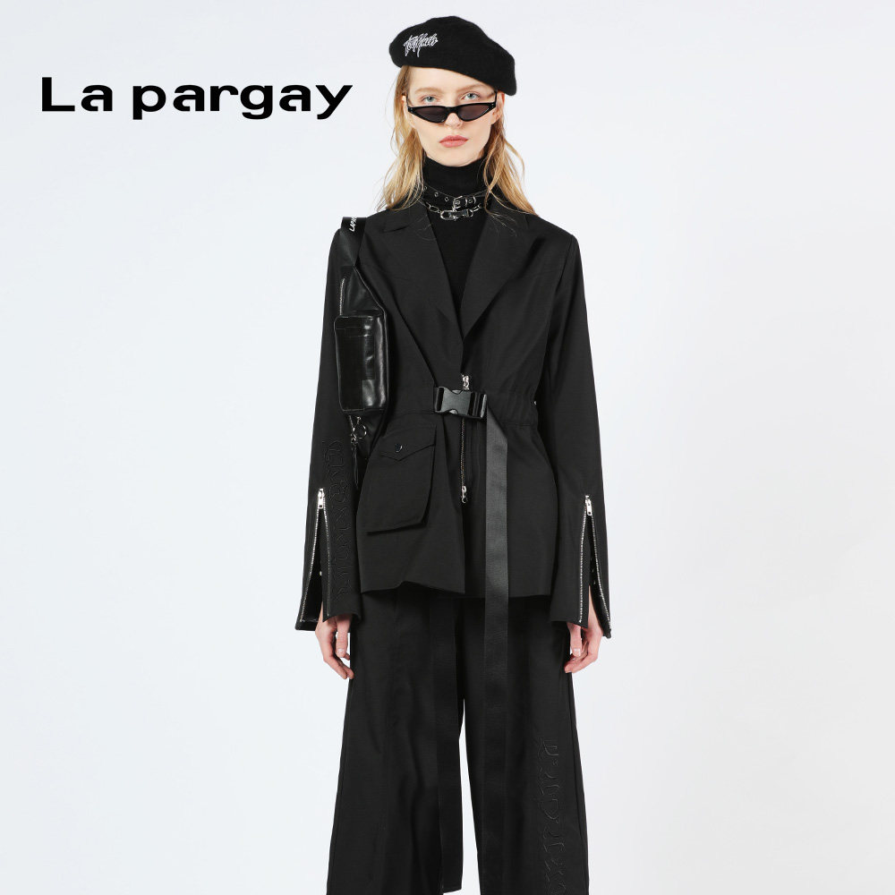 Lapargay纳帕佳2023新款上衣设计感小众收腰气质西装外套女中长款