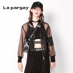 Lapargay納帕佳2023薄短外套新款 黑白色透明復古港味潮上衣 女式