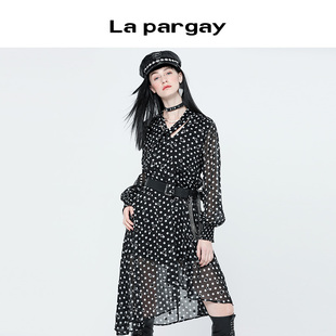 纳帕佳2023秋冬新款设计感小众雪纺连衣裙长袖收腰甜美不规则裙子