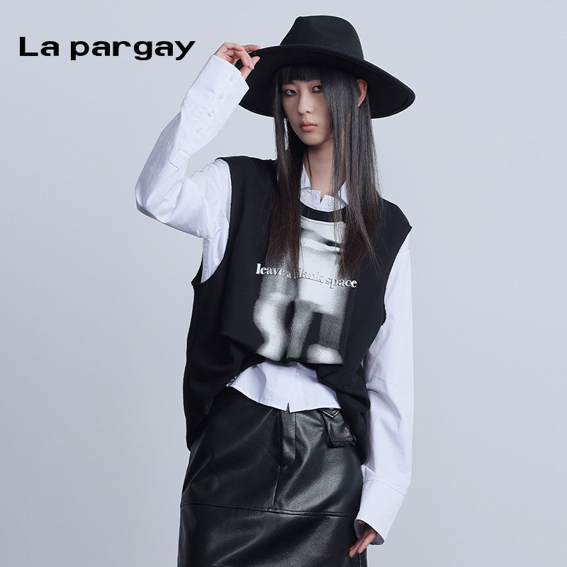 纳帕佳衬衫真两件印花背心小衫2024春夏新款女式个性时尚小众上衣