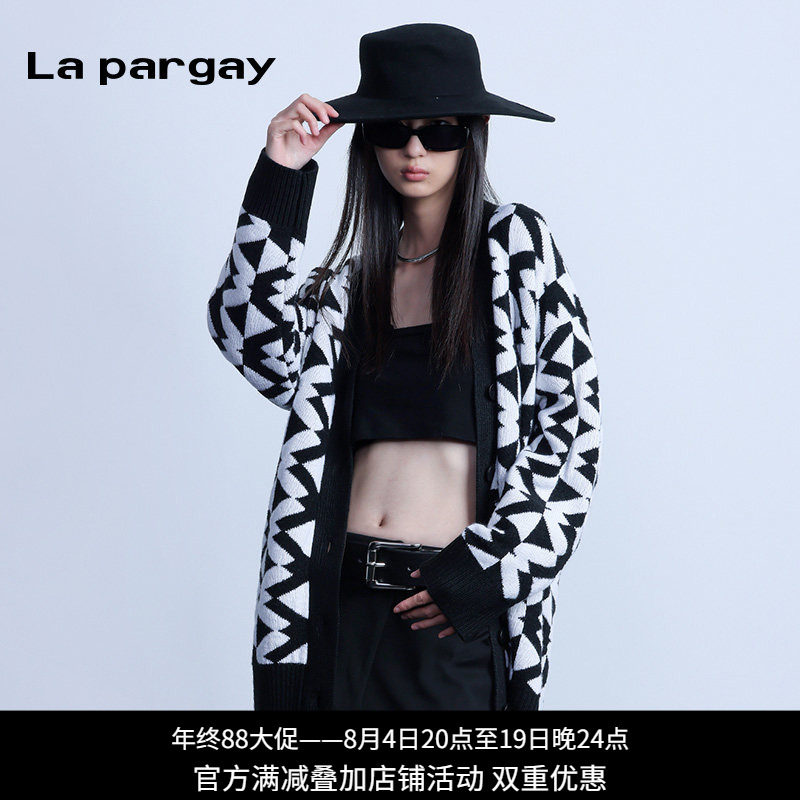 Lapargay黑白几何图案针织开衫