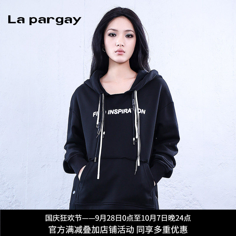 纳帕佳女款连帽卫衣黑色字母印花