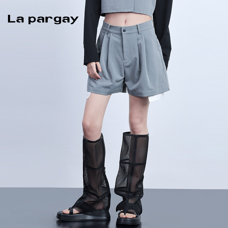 La pargay纳帕佳酷辣风高腰灰色西装裤短裤女宽松显瘦百搭休闲裤