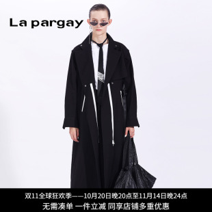 显瘦外套 休闲大衣长袖 Lapargay纳帕佳2023新款 女黑白色风衣中长款
