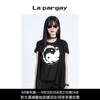 Lapargay纳帕佳春夏款女装黑色上衣个性时尚休闲黑白拼接马夹潮