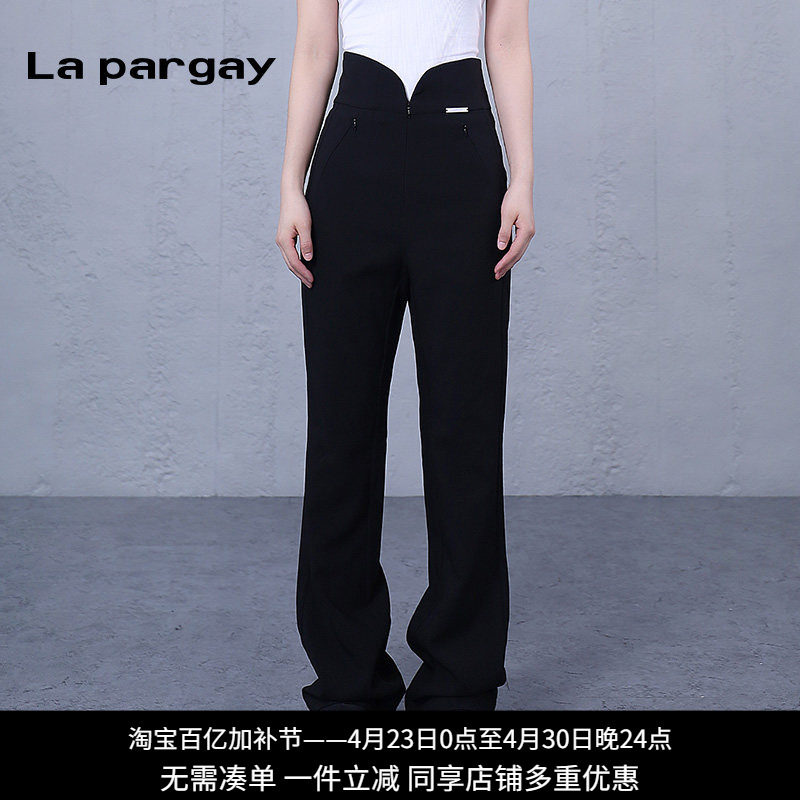 纳帕佳高腰修身喇叭裤2024春夏新款女式黑色个性时尚休闲百搭裤子