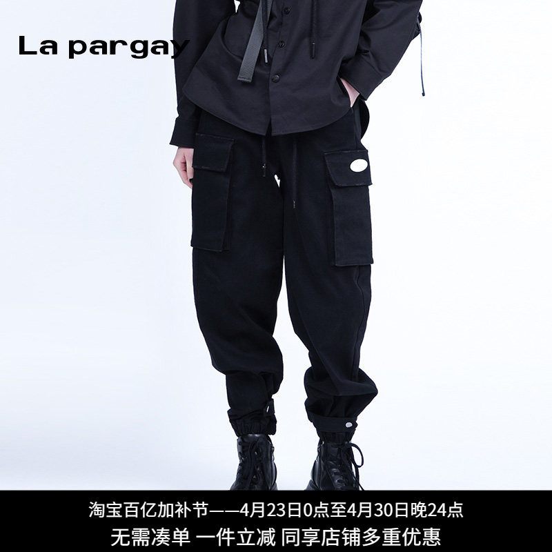 纳帕佳立体口袋长裤高腰休闲裤2024春夏新款女式黑色个性百搭裤子