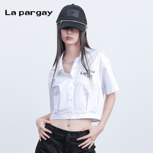La pargay纳帕佳2024夏小众设计感女士上衣高腰显瘦短袖潮搭衬衫