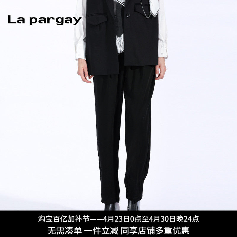 纳帕佳甜酷高腰印花休闲裤2024春夏新款女式黑色个性时尚小众裤子