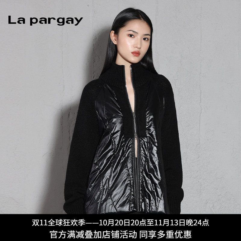纳帕佳黑色针织拼接显瘦女棉服