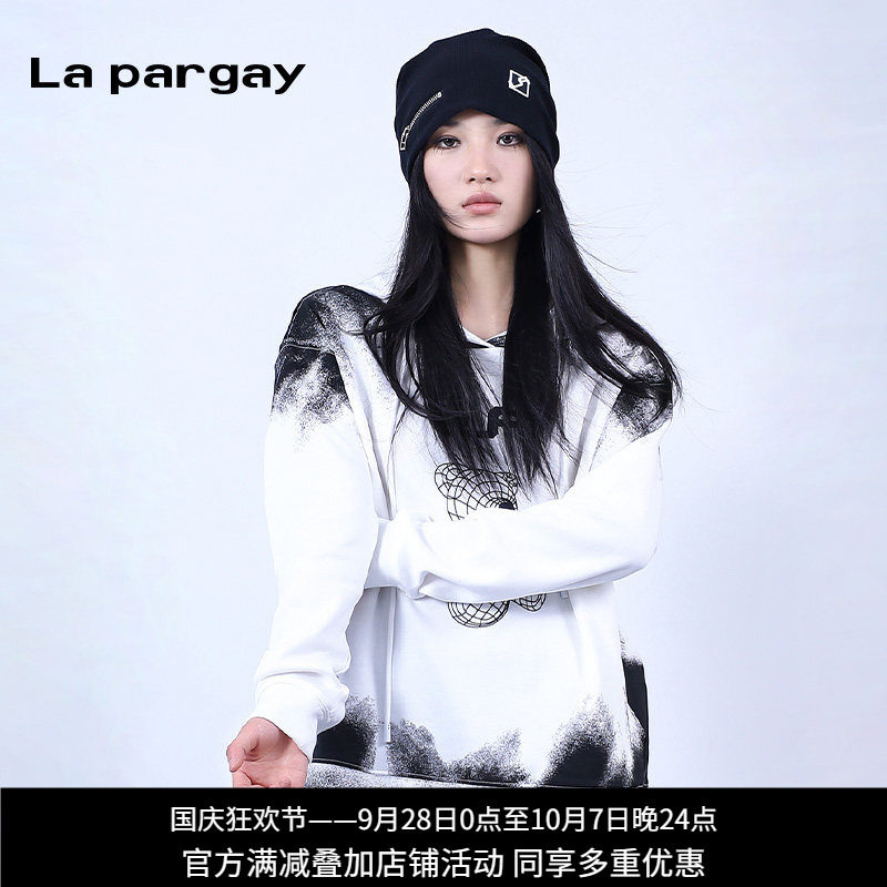 纳帕佳黑白撞色连帽卫衣女款