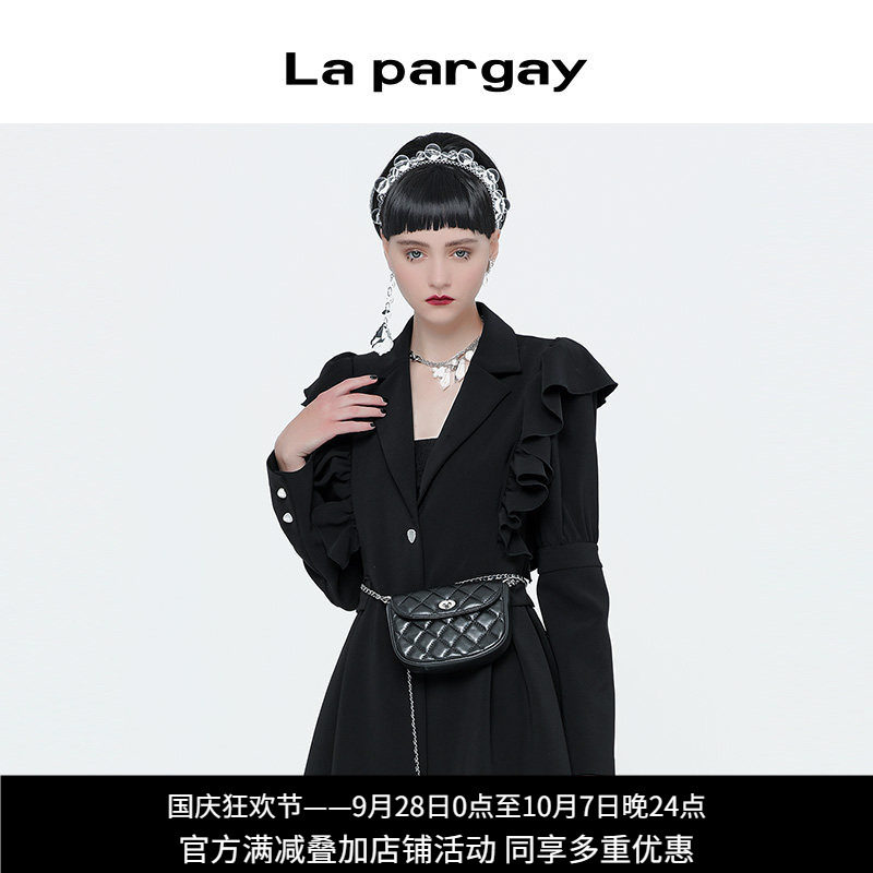 纳帕佳秋冬黑色荷叶边西装外套