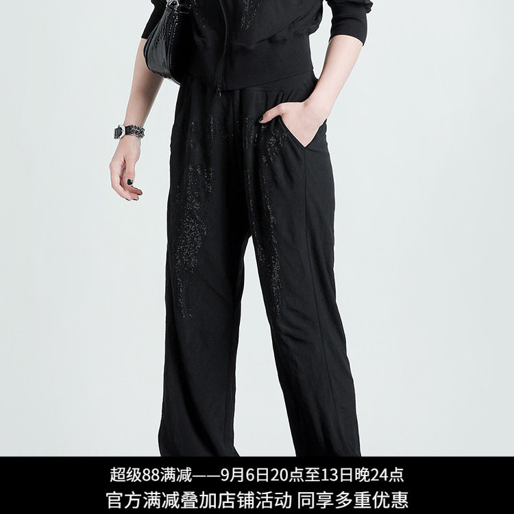 纳帕佳高腰束脚显腿长烫钻长裤