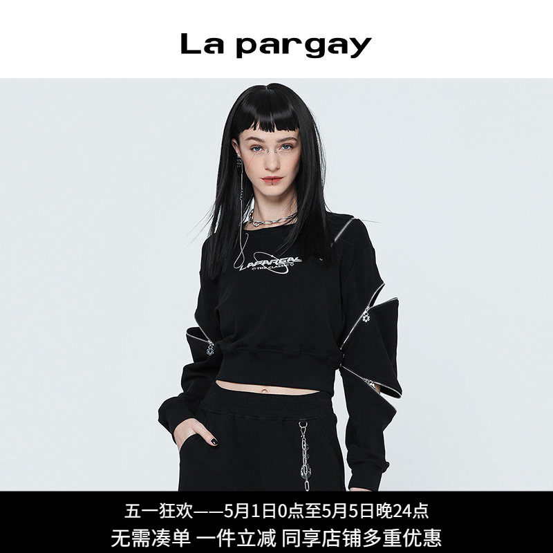 纳帕佳金属拉链套头卫衣2023秋装新款女式黑色长袖圆领休闲上衣