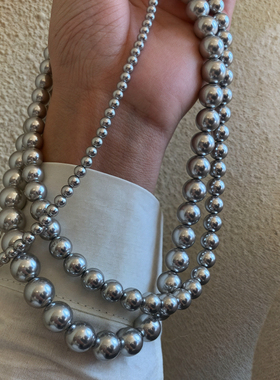 真多麻色银灰气质清冷感人造珍珠项链锁骨链叠戴通勤高级感