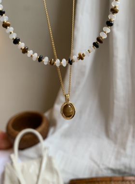 kOKOCYNTHIA秋冬叠戴锁骨链金色虎眼石项链