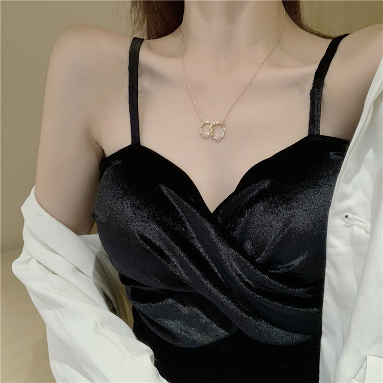 Real shot real price sexy back velvet suspender vest with cross padded underpants