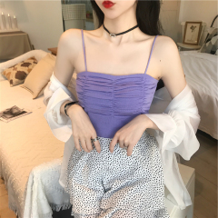 Real shot real price summer new Korean knitted suspender vest with pleated and versatile bottom coat